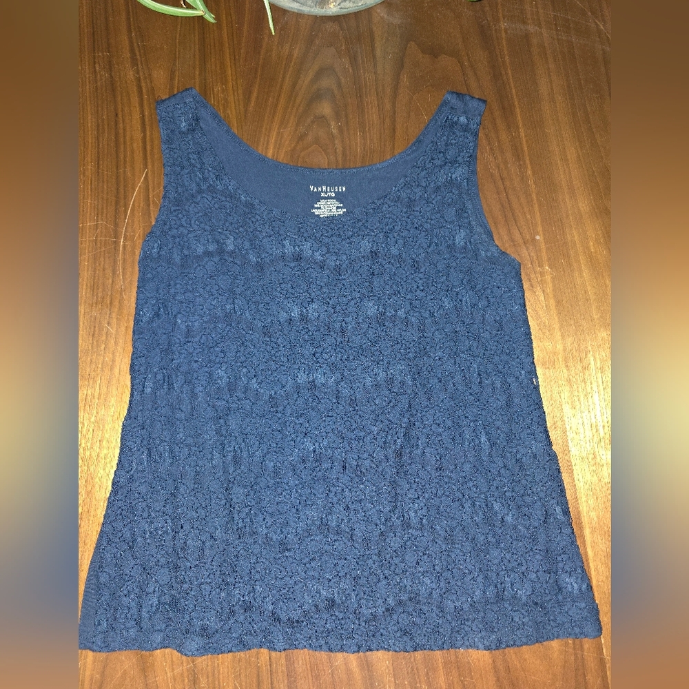 Van Heusen Women's Dark Blue Lace Tank Top